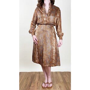 Vintage Union Made Matching Midi Skirt Blouse Shirt Set Suit Work Office Print